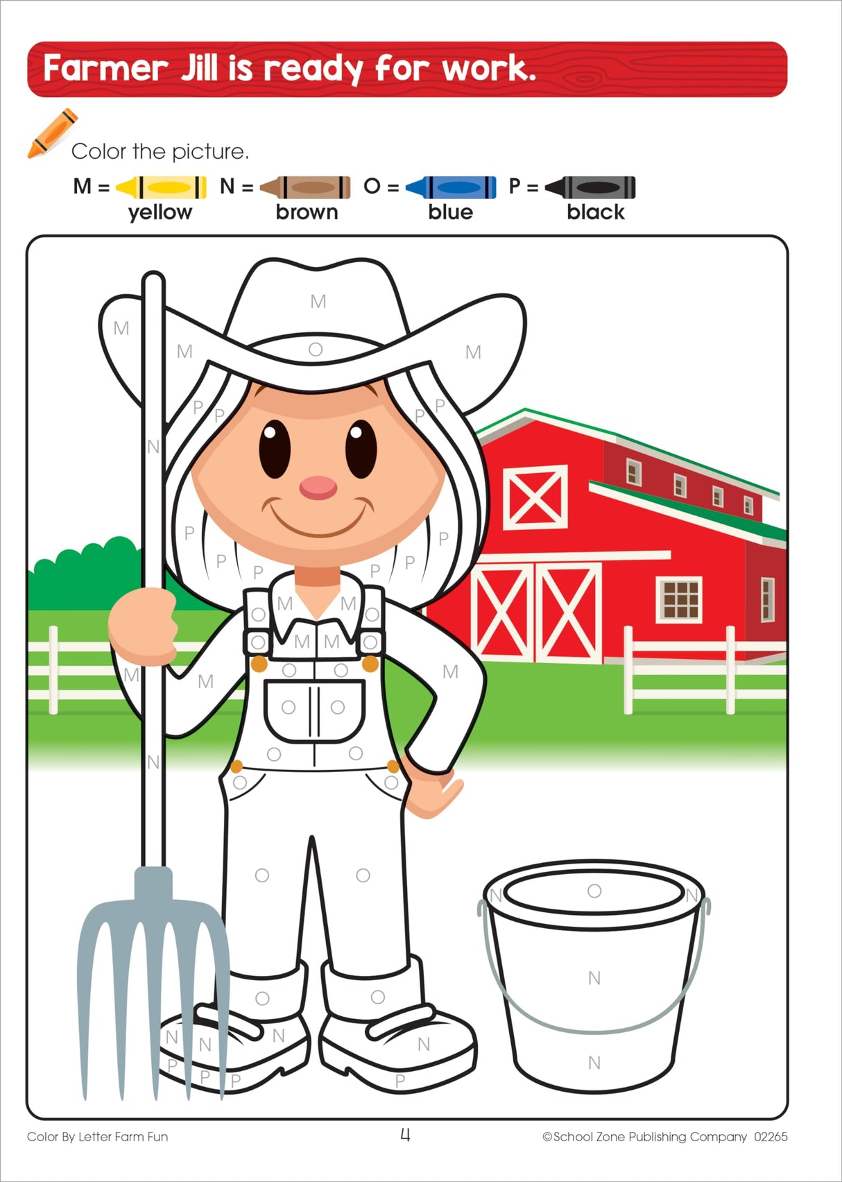 School Zone Color by Letter Farm Fun Workbook: 64 Pages, Preschool, Kindergarten, 1st Grade, ABC's, Alphabet, Color Skills, Coloring, Matching, Farm Animals, Ages 4-6 (Activity Zone Book Series) School Zone