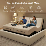 FLEXISPOT Adjustable Bed Frame Base Split King,Segmented Design,Easy Assemble,Oxford Fabric Bedspread,Wired Remote,Whisper Quiet Durable Motor,Mattress Holder. FLEXISPOT