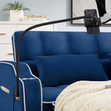 JEEOEHY 3 in 1 Convertible Sleeper Sofa Bed,Velvet Pull Out Couch Bed w USB&Type C Port,Comfy Futon Loveseat w Adjustable Backrest&Phone Stand&Cup Holder for Living Room Apartment Small Space(Blue) JEEOHEY