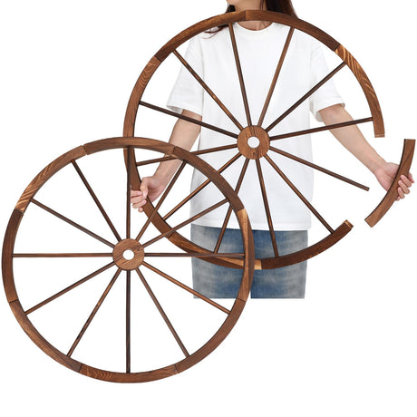 CroBlissful 2 Pcs Wooden Wagon Wheels 30 Inch Removable Decorative Wooden Wheels Old Western Wood Wagon Wheel Hanging Cowboy Party Decorations Wood Wheels for Bar Garage Indoor Outdoor CroBlissful