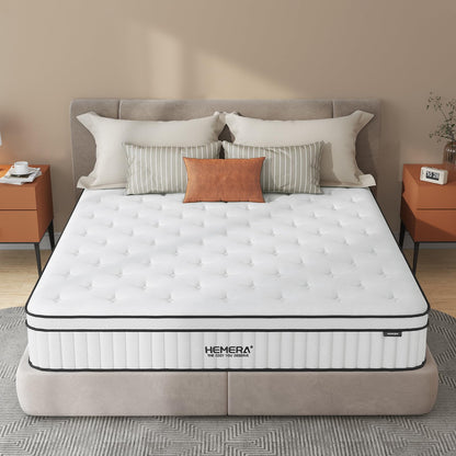 HEMERA Queen Mattress, 12 Inch Hybrid Mattress in a Box, Memory Foam and Innerspring Bed Mattress, Queen Size Mattress CertiPUR-US Certified, Pressure Relief & Supportive, Medium Firm, 80"*60"