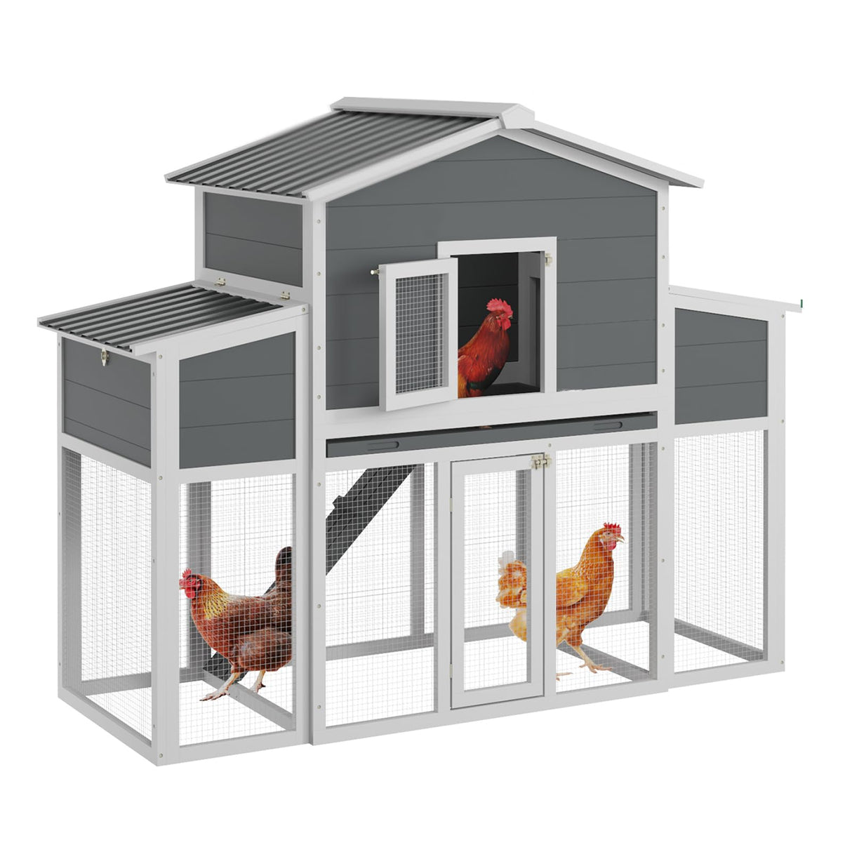 Wooden Chicken Coop for 2-6 Chickens, Outdoor Chicken House with Run & 2 Nest Boxes, Outside Hen House Poultry House Pet Hutch Chicken Cage with Waterproof Roof & Ramp, (66''LX32''WX53''H) Sunnibety