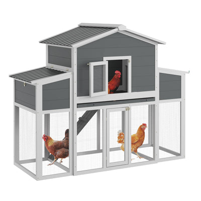 Wooden Chicken Coop for 2-6 Chickens, Outdoor Chicken House with Run & 2 Nest Boxes, Outside Hen House Poultry House Pet Hutch Chicken Cage with Waterproof Roof & Ramp, (66''LX32''WX53''H)