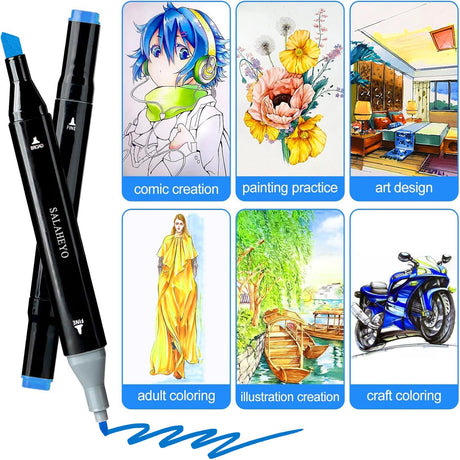 SALAHEYO 80 Colors Alcohol Markers with Base Art Drawing Markers Set for Adults Painting,Coloring,Sketching, Comics, Illustration- Refillable SALAHEYO