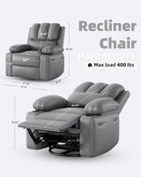 Manual Recliner Chair Sofa, Oversized PU Leather Recliner, Comfy Armchair for Living Room or Bedroom, Grey Reclining Chair, Leather Recliner Chair for Adults, Gaming Sofa Chair GarveeLife