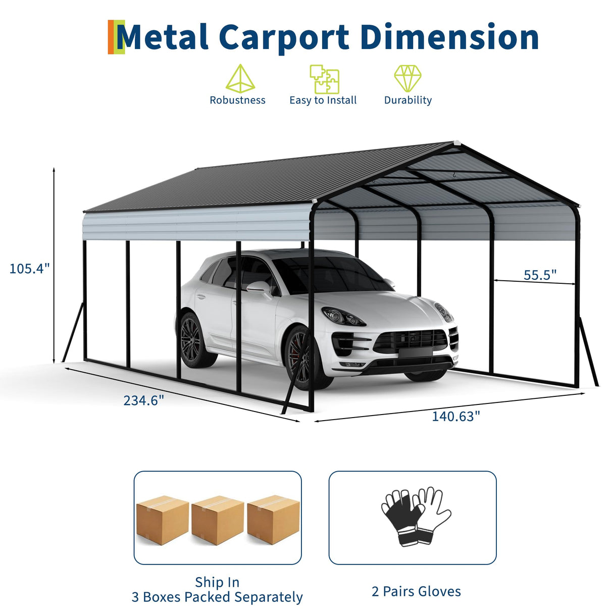 12x20 FT Metal Carport, Heavy Duty Carports Canopy with Galvanized Steel Frame & Roof, Outdoor Garage Car Port for All-Weather, Outdoor Galvanized Shelter for Car, Boats and Truck Reljofum