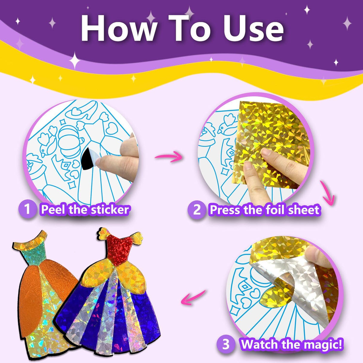 Foil Art Craft Activity for Kids.Foil Foam Stickers Princess Dress-Up Paper Dolls Play Set.2 in 1 Art and Craft for Kids,Creative Travel Toys, Birthday Gifts for Boys & Girls Ages 4 and Up FoilColoring