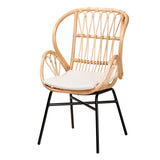 bali & pari Caelia Modern Bohemian Natural Rattan and Black Metal Dining Chair bali & pari