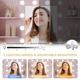 Vanity Makeup Desk with Mirror and Lights, Farmhouse Vanity Table Set with Storage Drawers, Charging Station & Chair, 43" Large Rustic Dressing Table, 3 Lighting Modes for Women Girls Bedroom, Pink Xixini