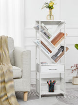 ZEXVIDA Bookshelf with Drawer,8 Tier Tree Bookcase Retro Floor Standing Bookshelves,Tall Wood Bookcases with Cabinet Storage Organizer for Living Room, Bedroom & Home Office, White ZEXVIDA