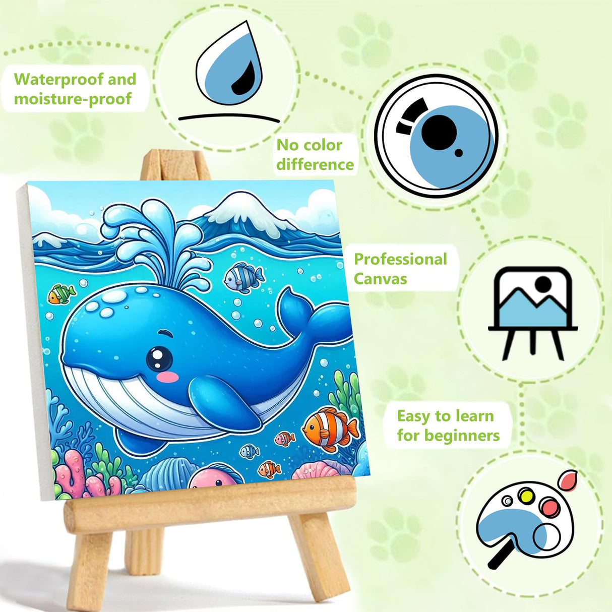 Reivworl Dolphin Paint by Numbers Kit for Kids, Dolphin Paint by Number with Frame and Easel, Paint by Number Kids Age 5-8-12 for Gifts and Decor (8X8 Inch) Reivworl