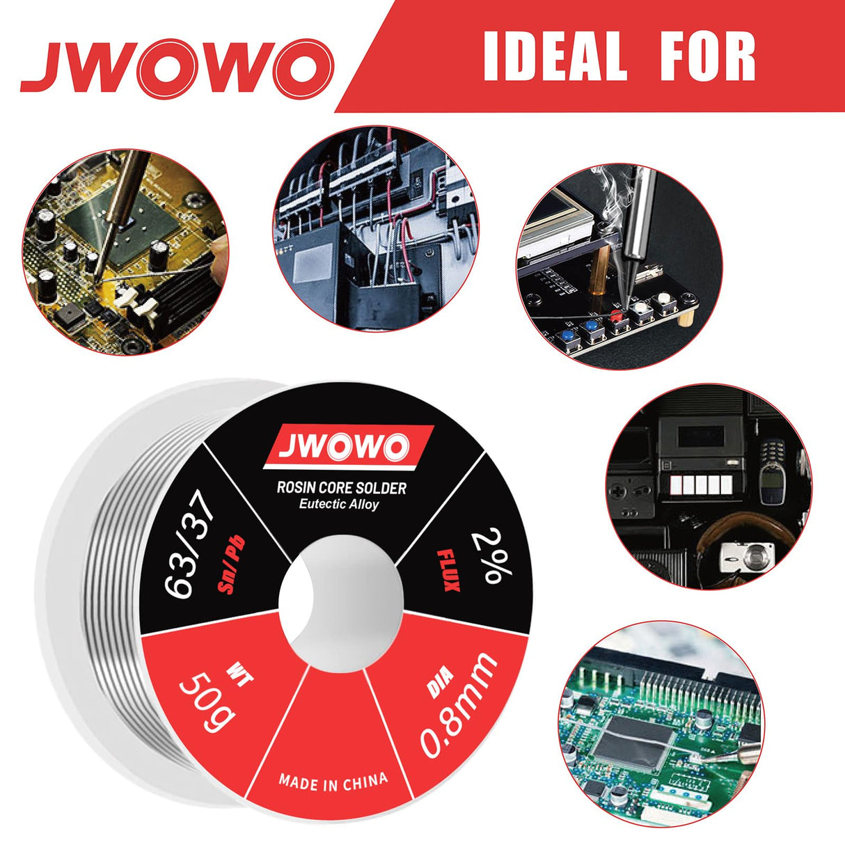 Rosin Core Solder Wire for Electrical Soldering(0.8mm/50g),By JWOWO JWOWO