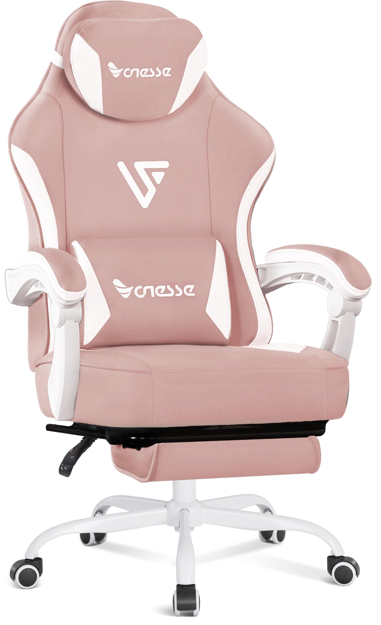 Vonesse Gaming Chair, Computer Chair Fabric with Pocket Spring Cushion, Office Chair with Footrest and Massage Lumbar Support, Reclining Gaming Chairs for Adults 250LBS (Pink) Vonesse