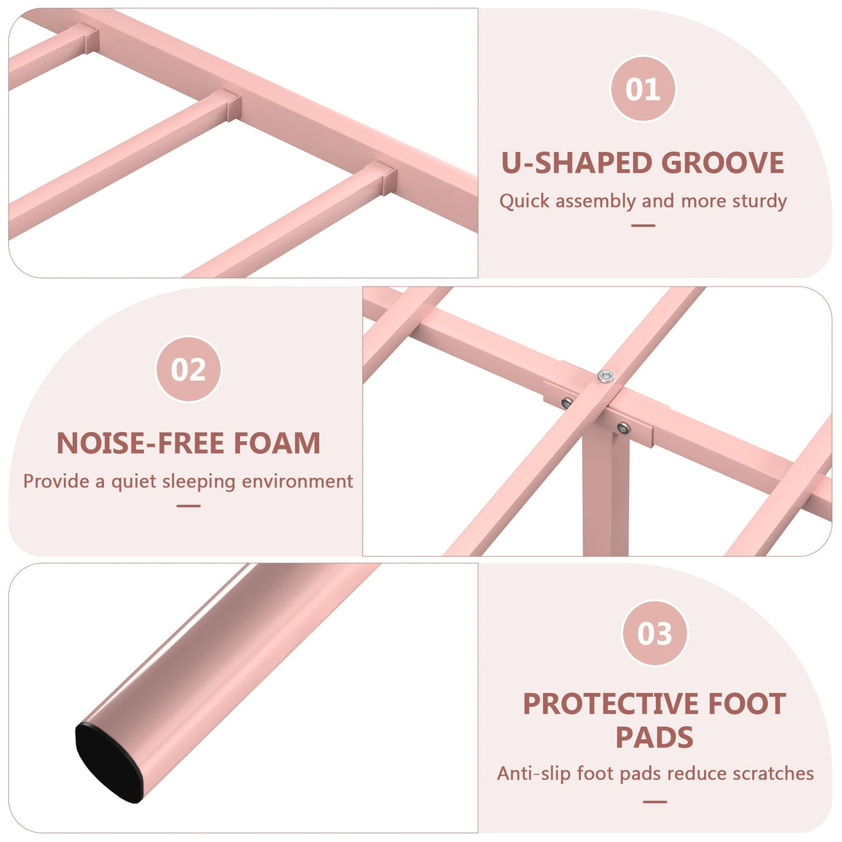 VECELO Queen Size Bed Frame with Headboard and Footboard, Heavy Duty Metal Slat Support, Platform Mattress Foundation, No Box Spring Needed, Easy Assembly, Light Pink VECELO