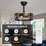 SabvioZh 16.5" Farmhouse Caged Fandelier Ceiling Fan with Light, Rustic Bladeless Small Ceiling Fans with Lights and Remote, Modern Enclosed Ceiling Fan with Light for Kitchen, Bedroom, Small Room SabvioZh