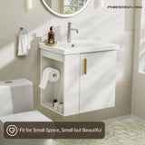 phiestina Pre-Assembled 20 Inch White Floating Small Bathroom Vanity, Wall Mounted Cabinet with Sink, Left Side Storage, Soft-Close Door, Modern Space-Saving Design, No Faucet, BV04-20-WHITE-PLUS phiestina