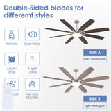 MADSHNE 72 Inch Large Ceiling Fans with Lights and Remote, Outdoor Ceiling Fan with Lights for Patio, Industrial Commercial Ceiling Fan with 6-Speed Reversible DC Motor, 3 CCT,Sand Nickel MADSHNE