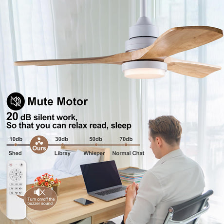 BOJUE 42 Inch White Ceiling Fans with Lights and Remote,Dimmable LED Light,Quite Reversible DC Motor,Memory Function,Modern Solid Wood Indoor Outdoor Ceiling Fan with Light for Farmhouse Bedroom Patio BOJUE