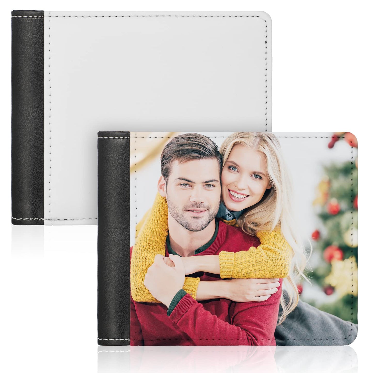 Frienda 2 Pcs Sublimation Wallet Blank for Men Christmas PU Leather Heat Transfer DIY Bank Bifold Card Holder for Christmas Graduation Gifts(Black and White, Single Side)