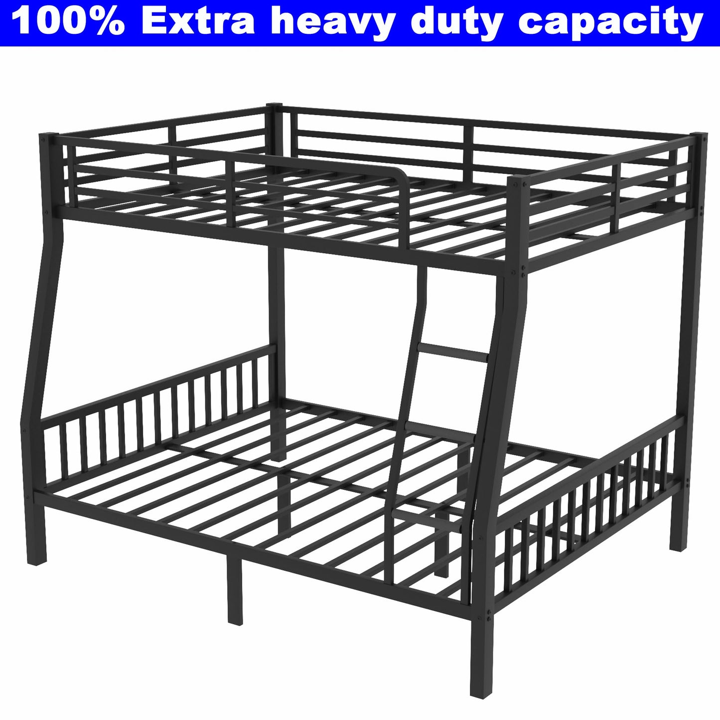 SIMPLEZC Upgraded Version Heavy Duty Thicken Metal Full XL Over Queen Bunk Bed, Stronger Steel Full Over Queen Bunk Bed, Bunkbed Frame Queen Size for Adults, Easy Assembly, Black (Full XL Over Queen)