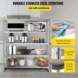 VBENLEM Stainless Steel Shelving 60x18.5 Inch 5 Tier Adjustable Shelf Storage Unit Stainless Steel Heavy Duty Shelving for Kitchen Commercial Office VBENLEM