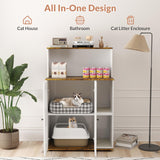 Rovibek Cat Litter Box Enclosure for 2 Cats, Litter Boxes Furniture Hidden with Storage, Cat Litter Cabinet with Scratch Mat, Fit Most of Litter Box, White Rovibek