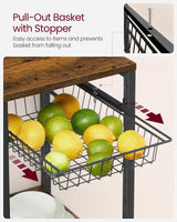 VASAGLE Baker's Rack, Coffee Bar Stand with Charging Station, Storage Shelves, Pull-Out Wire Basket, Table for Microwave, Kitchen, Rustic Brown UKKS036K01, 15.7 x 35.4 x 35.6 Inches VASAGLE