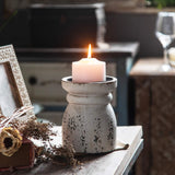 SOFE Rustic Candle Holder for Pillar Candle, Vintage White Wooden Pillar Candle Holder, Farmhouse Antique Candlestick Holder for Dining Table, Coffee Table Centerpiece (4.9" x 4.9" x 6.1") SOFE