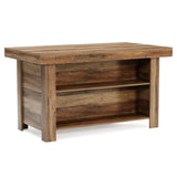 LITTLE TREE 55 Inches Kitchen Island with Storage, 3-Tier Farmhouse Wooden Stationary Island Table with Large Worktop & Leg Room, Modern Coffee Bar Table Storage Cabinet for Kitchen, Rustic Brown LITTLE TREE