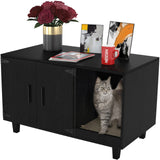 GDLF Modern Wood Pet Crate Cat Washroom Hidden Litter Box Enclosure Furniture House as Table Nightstand with Scratch Pad,Stackable (Black) GDLF