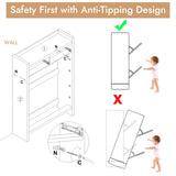HOKYHOKY Rattan Shoe Storage Cabinet with 2 Drawers & 2 Flip Drawers – Hidden Slim Shoe Organizer for Entryway, Large Tabletop Space, Farmhouse Boho Narrow Shoe Rack, Rustic Oak HOKYHOKY