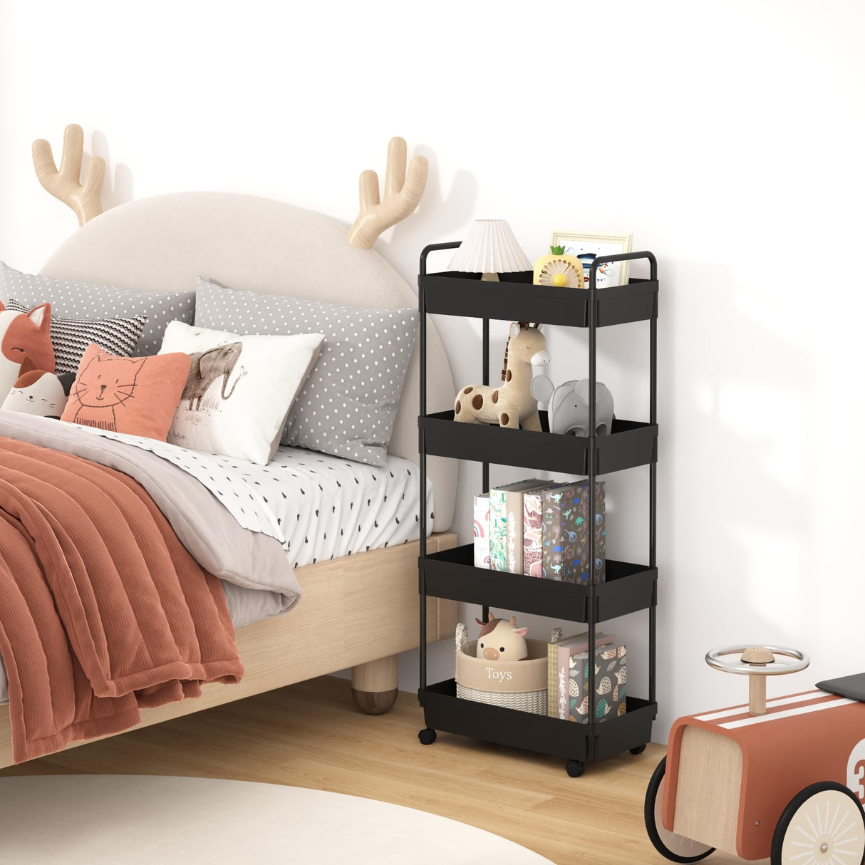 Kaitiemoo 3-Tier Storage Cart，Shelf Organizer Mobile Shelving ，Utility Rolling Cart，Multifunction Movable Storage Organizer with Lockable Wheels,Black Kaitiemoo