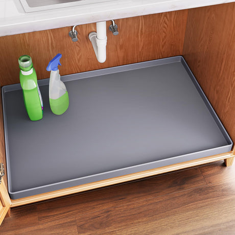 FLATO Waterproof Under Sink Mat 34" x 22" Shelf Liner for Kitchen and Bathroom, Cabinet Protector, Organizers and Storage, Flexible Silicone Drip Tray FLATO