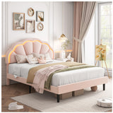 HIFIT Full Upholstered Smart LED Bed Frame with Adjustable Chic Petal Headboard, Princess Full Size Platform Bed Frames for Kids/Girls, Wooden Slats Support, No Box Spring Needed, Easy Assembly, Pink HIFIT