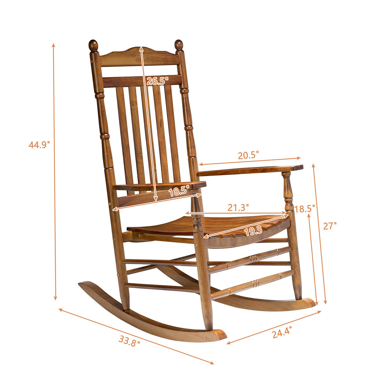 VINGLI Wood Rocking Chair Outdoor with 450 lbs Support Relaxing Rocker Solid Wood High Back Seat Reclining Seat for Deck, Garden, Backyard, Porch, Indoor or Outdoor Use, Oak VINGLI
