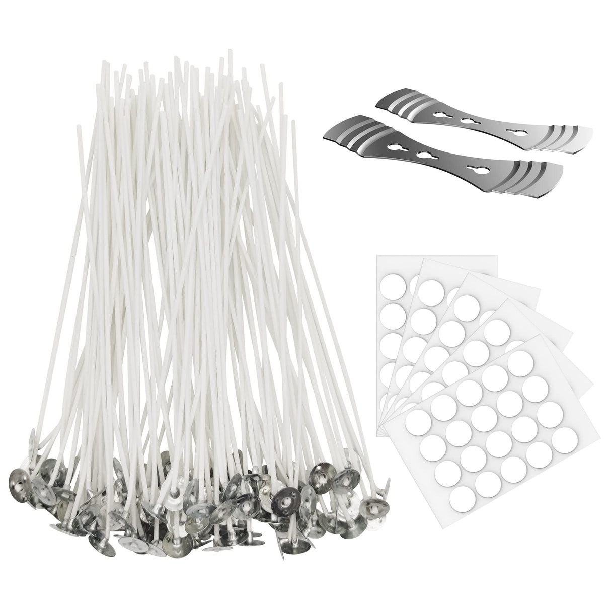 Ohcans 100 Pcs Cotton Candle Wick 8'',Wicks Coated with Paraffin Wax, 100PCS Candle Wick Stickers and 2PCS Metal Candle Wick Holders for Candle Making, Suit for Soy Beeswax Candle Making DIY Ohcans