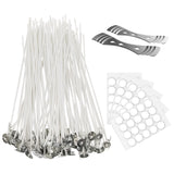Ohcans 100 Pcs Cotton Candle Wick 8'',Wicks Coated with Paraffin Wax, 100PCS Candle Wick Stickers and 2PCS Metal Candle Wick Holders for Candle Making, Suit for Soy Beeswax Candle Making DIY Ohcans