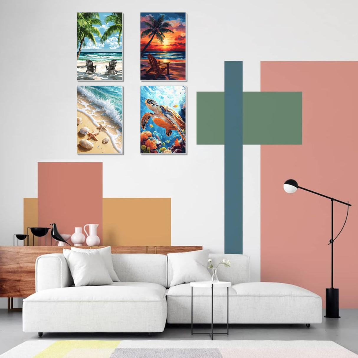 4 Pack Framed Paint by Numbers Kit for Adults Beginner Canvas Painting by Numbers for Adults Beach Easy Adult Paint by Number Kits with Frame Sea Turtle Watercolor Painting by Number 8x12 Inch obterie