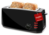 Elite Gourmet ECT4829B# Long Slot 4 Slice Toaster, Reheat 6 Toast Settings, Defrost, Cancel Functions, Built-in Warming Rack, Extra Wide Slots for Bagels Waffles, Black Elite Gourmet