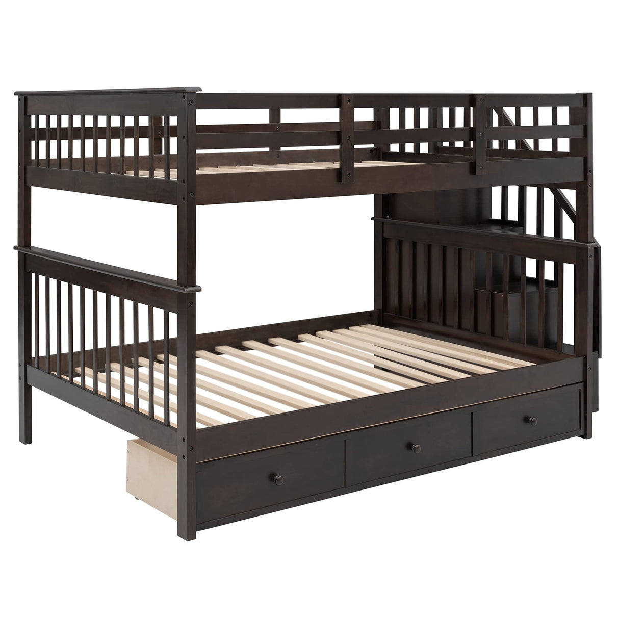Harper & Bright Designs Full Over Full Bunk Bed with Stairs and Storage Drawers, Solid Wood Full Bunk Bed Frame for Kids Teens Adults - Espresso Harper & Bright Designs