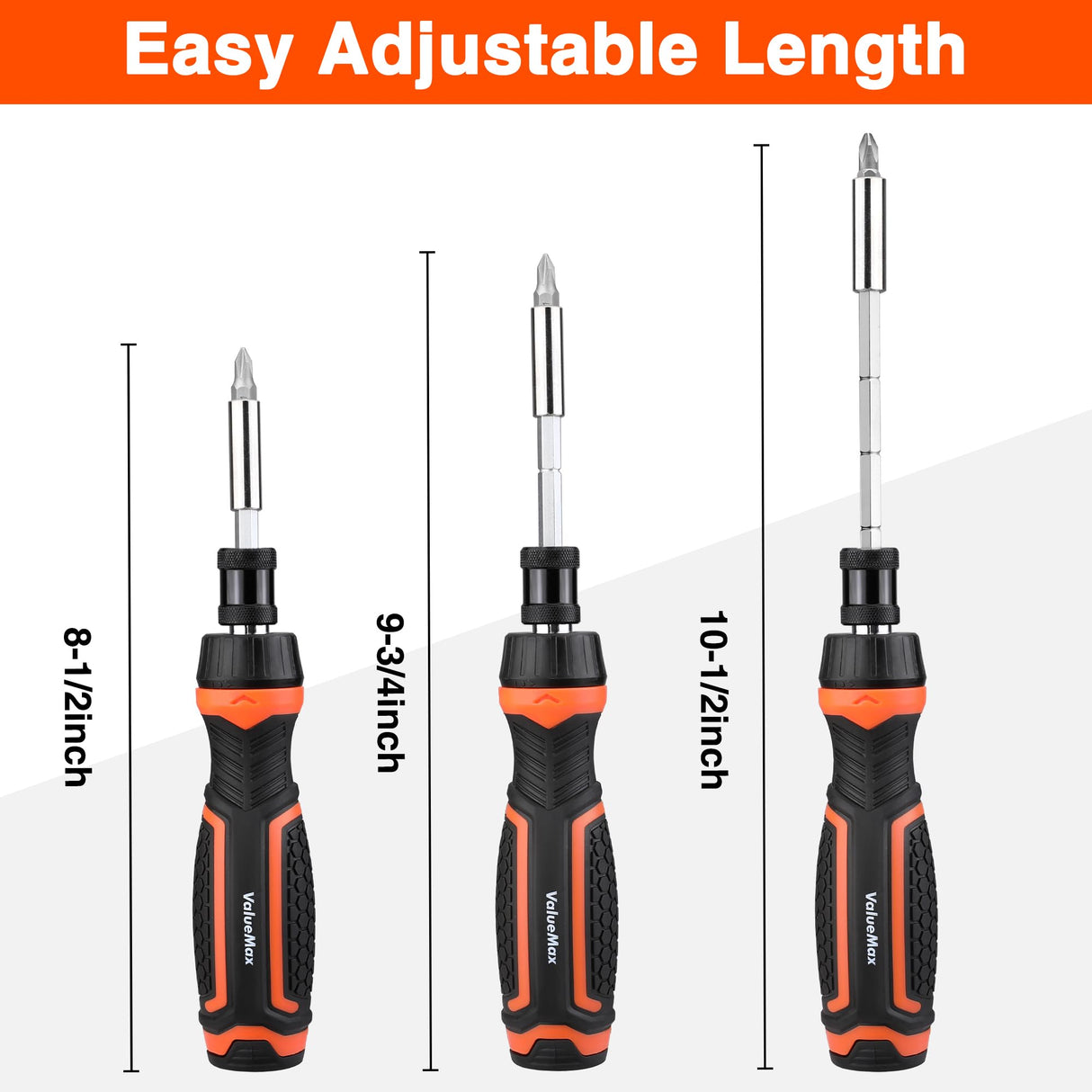 Valuemax Ratcheting Screwdriver, 9-In-1 Multi Screwdriver, Portable Ratchet Screwdriver Set, Adjustable Length, High-Strength Bits, Phillips, Slotted, Torx, Hex, Nut Driver ValueMax