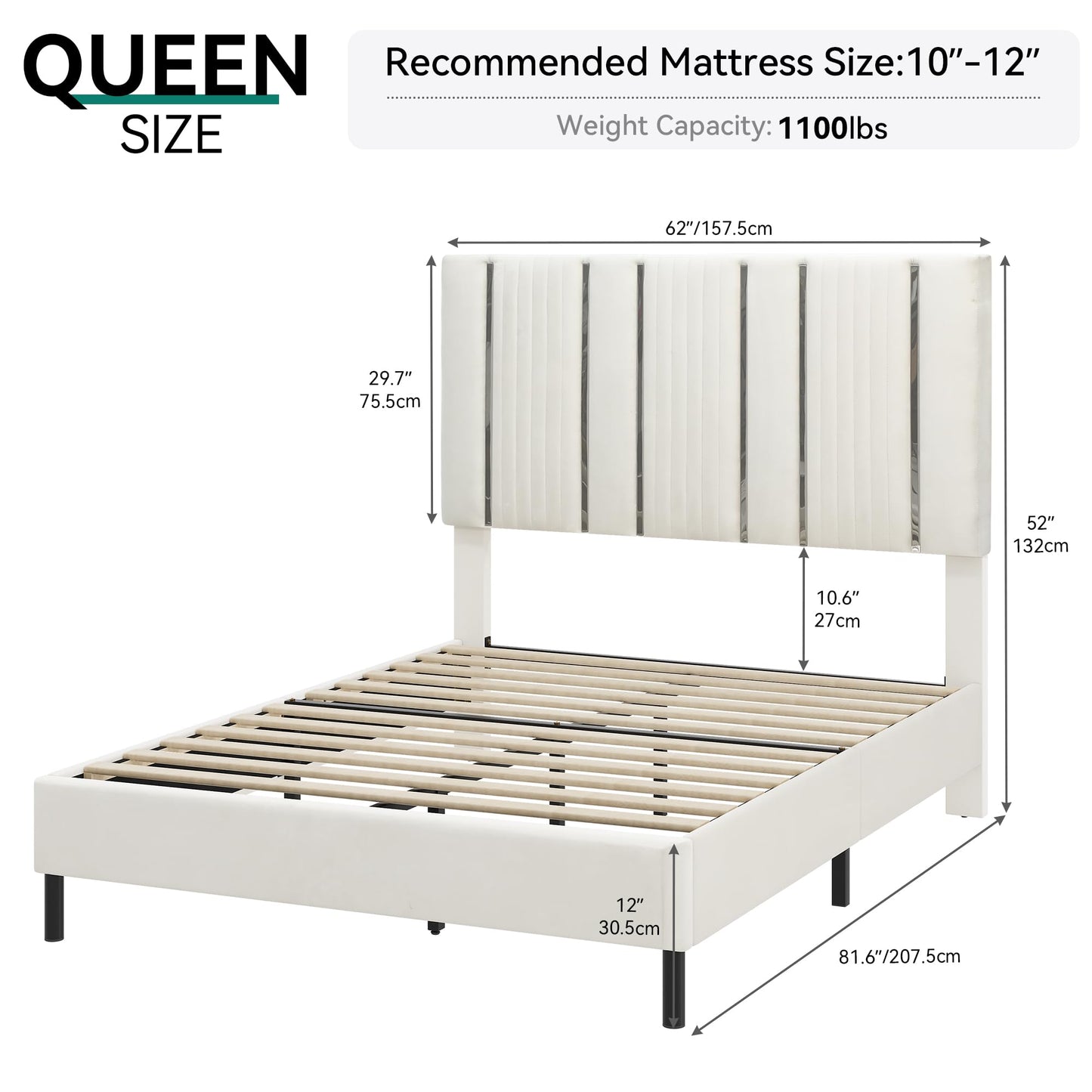 YITAHOME Upholstered Queen Size Bed Frame with 52'' Headboard – Sturdy Platform Design, Easy Assembly, No Box Spring Required (Beige) - WoodArtSupply