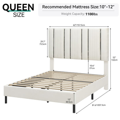 YITAHOME Upholstered Queen Size Bed Frame with 52'' Headboard – Sturdy Platform Design, Easy Assembly, No Box Spring Required (Beige) - WoodArtSupply