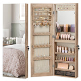 SONGMICS Jewelry Cabinet Armoire Organizer with LED Lights, Wall-Mounted Storage Cabinet with Full-Length Frameless Mirror, Built-in Makeup Mirror, 2 Drawers, Lockable, Camel Brown UJJC013N01 SONGMICS