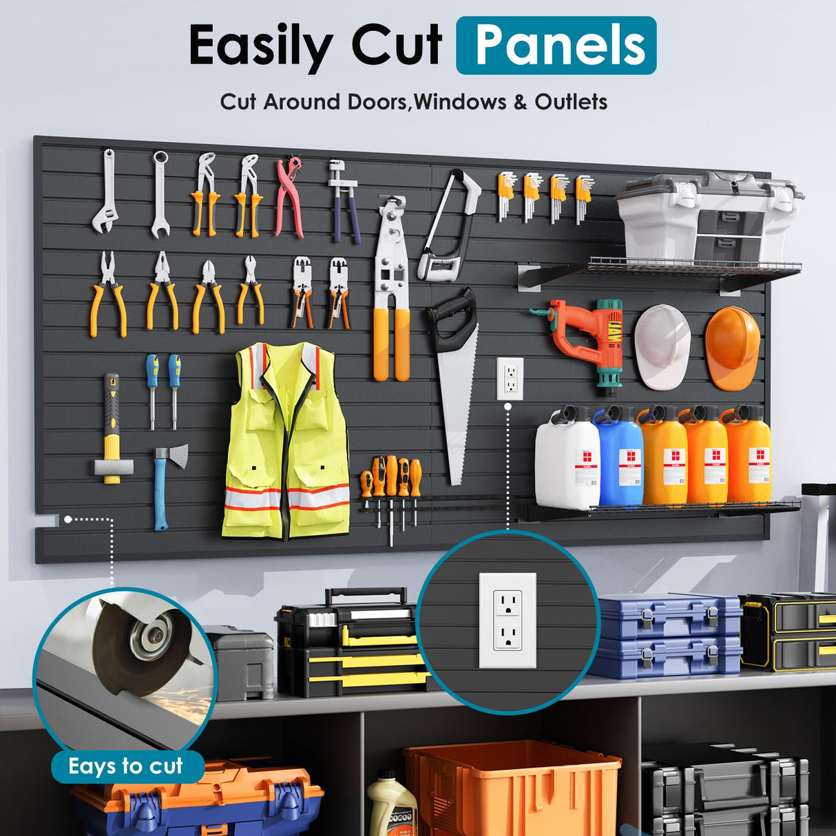 Brakki PVC Slat Wall Paneling 4x8 ft, Garage Organizer Storage System, Black Slatwall Panels for Garage Organization Product, Heavy Duty Wall Mounted Tool Storage for Home Brakki