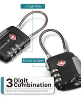 Fosmon TSA Approved Cable Locks for Luggage, Suitcase, Gun Case Lock with Push Release Button, 3 Digit Long Shackle Combination Wire Lock for Backpack Fosmon