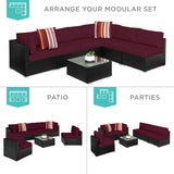 Best Choice Products 7-Piece Modular Outdoor Sectional Wicker Patio Conversation Set w/ 2 Pillows, Coffee Table, Cover Included - Black/Deep Burgundy Best Choice Products