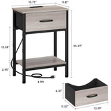 Vagusicc Nightstand Set of 2 with Charging Station, Bed Side Table with Fabric Drawer, Small End Table with 2-Tier Storage Shelves, 25.4" Tall Night Stand Bedside Table for Bedroom Living Room, Greige Vagusicc
