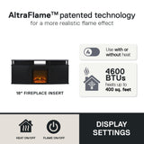 Ameriwood Home Carson Fireplace TV Stand for TVs up to 70 Inch, Replaceable Electric Fireplace Insert Heater, Realistic Log and Flame Effect, For Living Room or Bedroom, Black Ameriwood Home