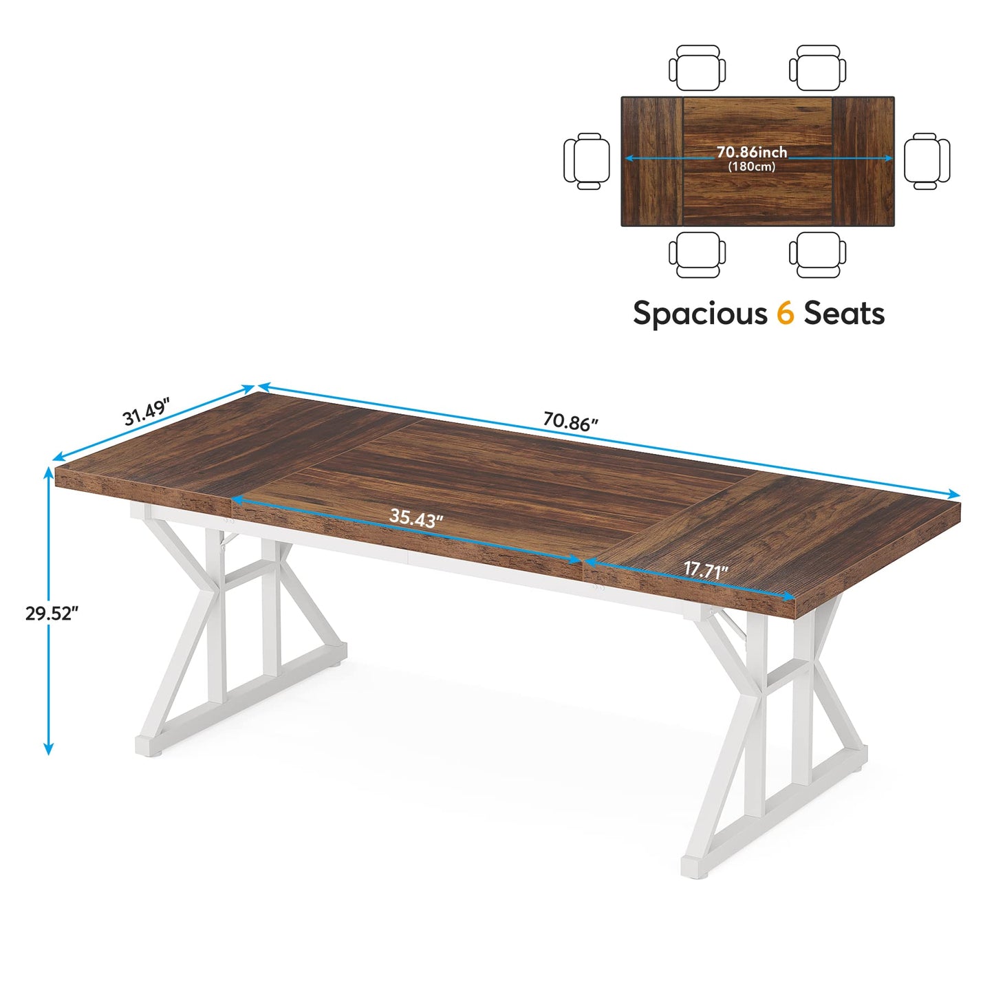 Tribesigns 70.8-Inch Executive Desk, Large Computer Office Desk Workstation, Modern Simple Style Laptop Desk Study Writing Table Business Furniture for Home Office (Brown/White, 70.8 Inch) - WoodArtSupply